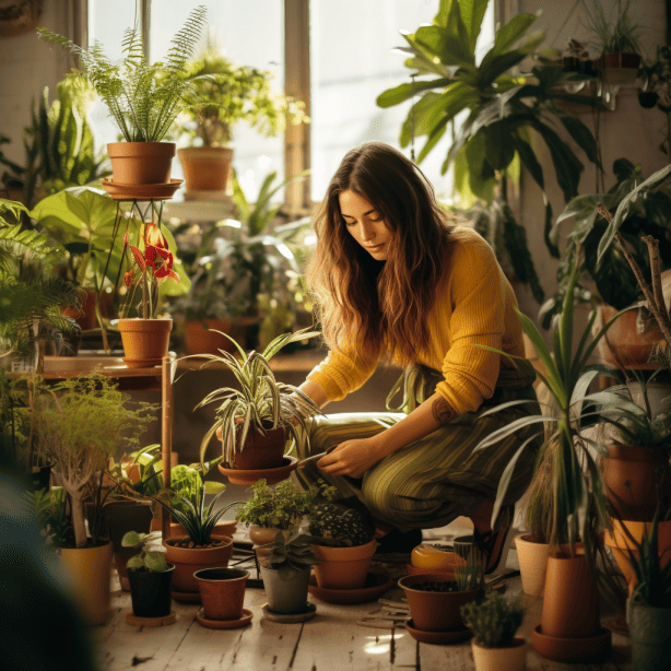 people in room filled with plants