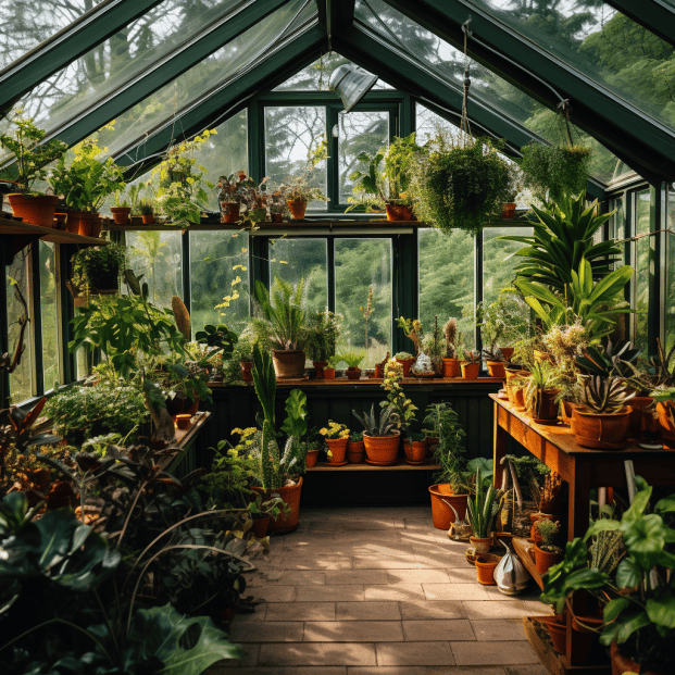 --- potted plants in greenhouse ---