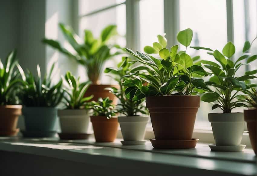 Potted plants in sunny window