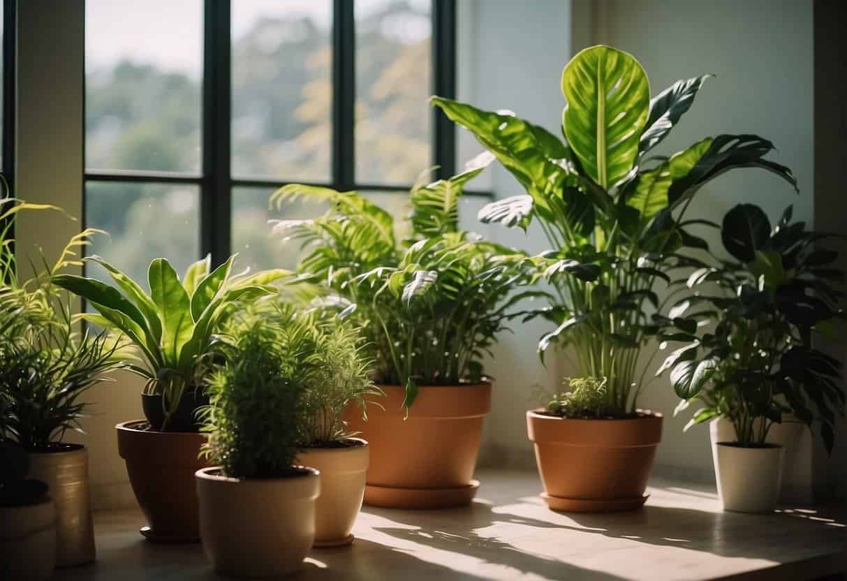 Lush green houseplants thrive in a sunlit room, purifying the air and contributing to the larger environmental balance