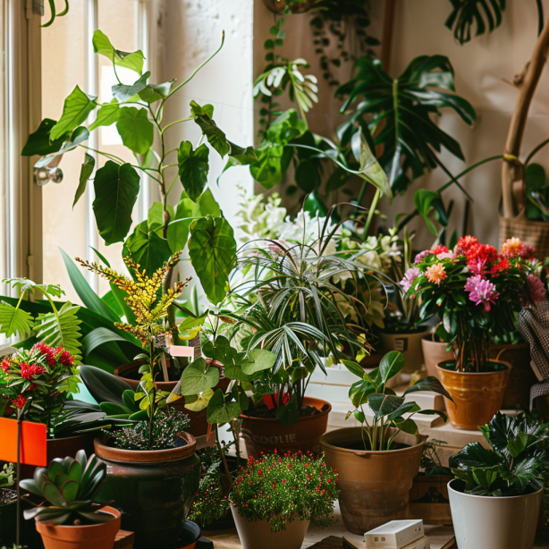 several potted plants in sunny room