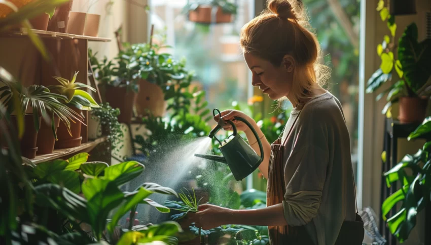 woman watering plants