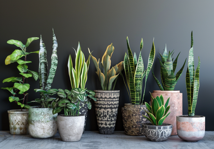 snake plants in pots
