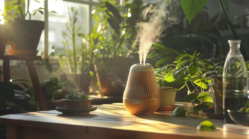 humidifier surrounded by plants