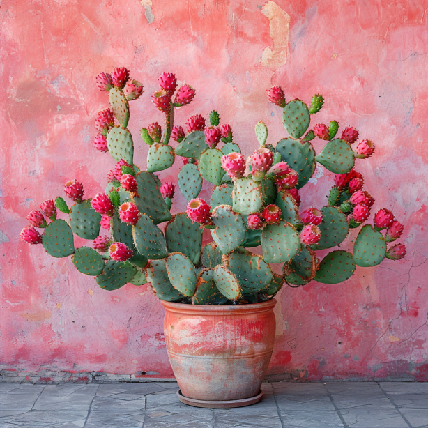 potted cactus plant pink background
