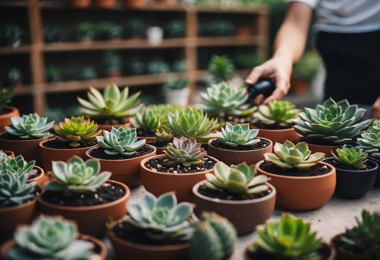 Succulents being planted and repotted in stylish, affordable pots