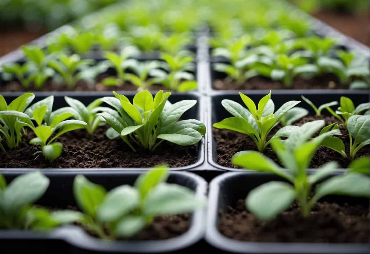 Lush green leaves carefully trimmed and placed in soil trays, ready for propagation